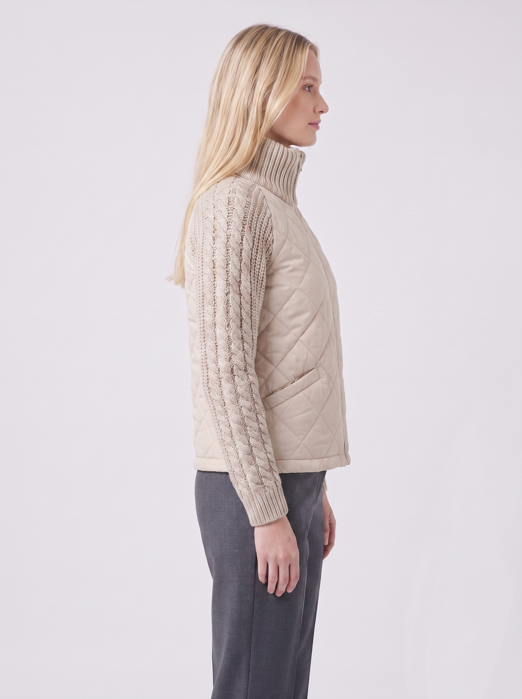 Lily | Beige Quilted Padded Puffer Jacket Side