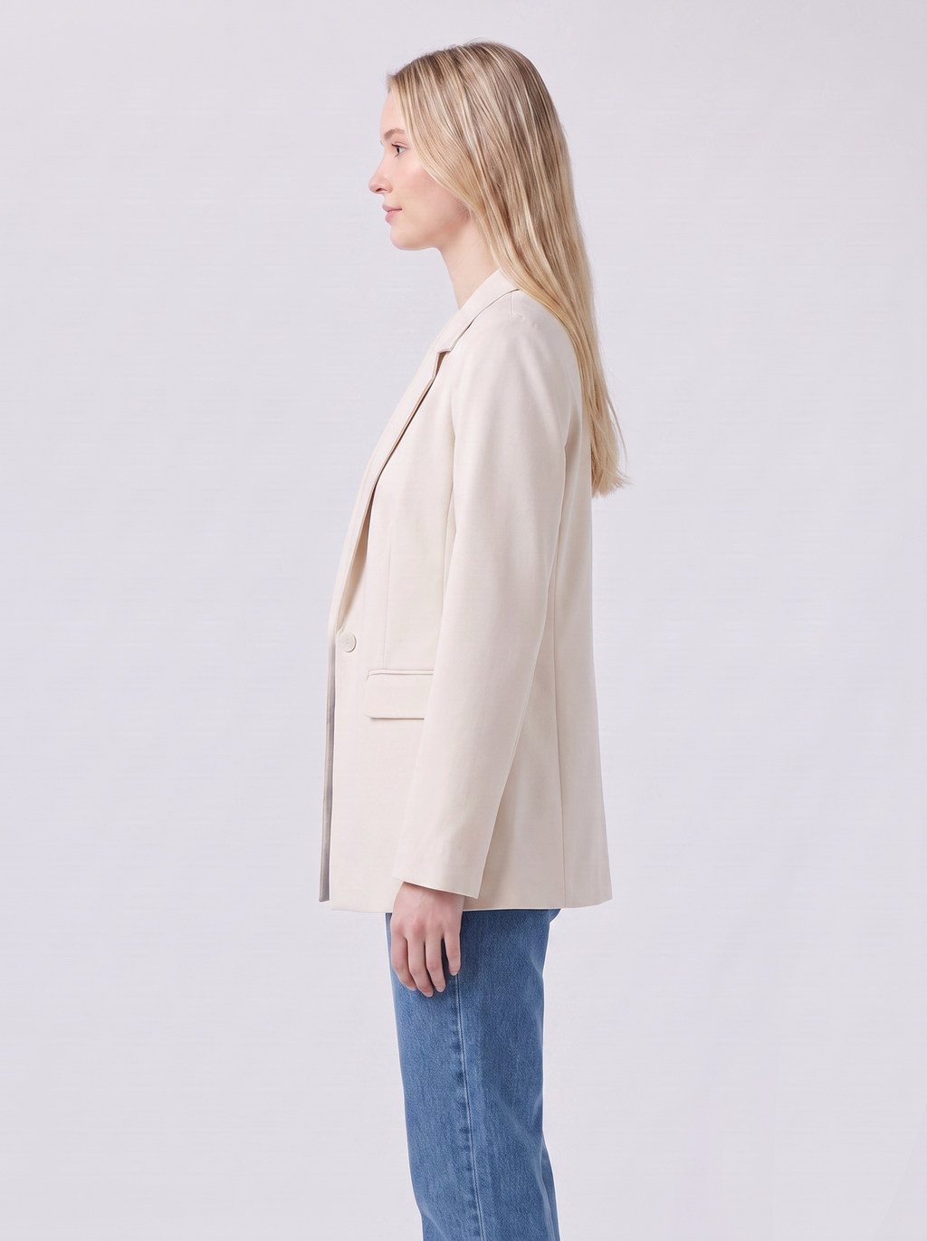 Lily | Beige Relaxed Pocketed Button Blazer Side