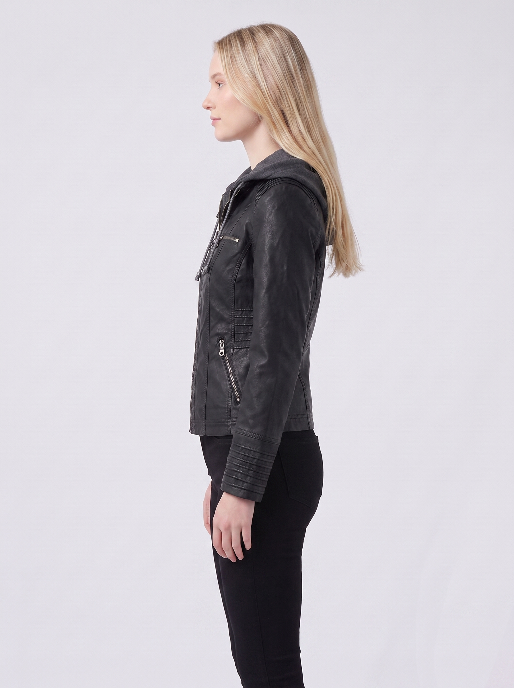 Lily | Black Hooded Utility Jacket Side
