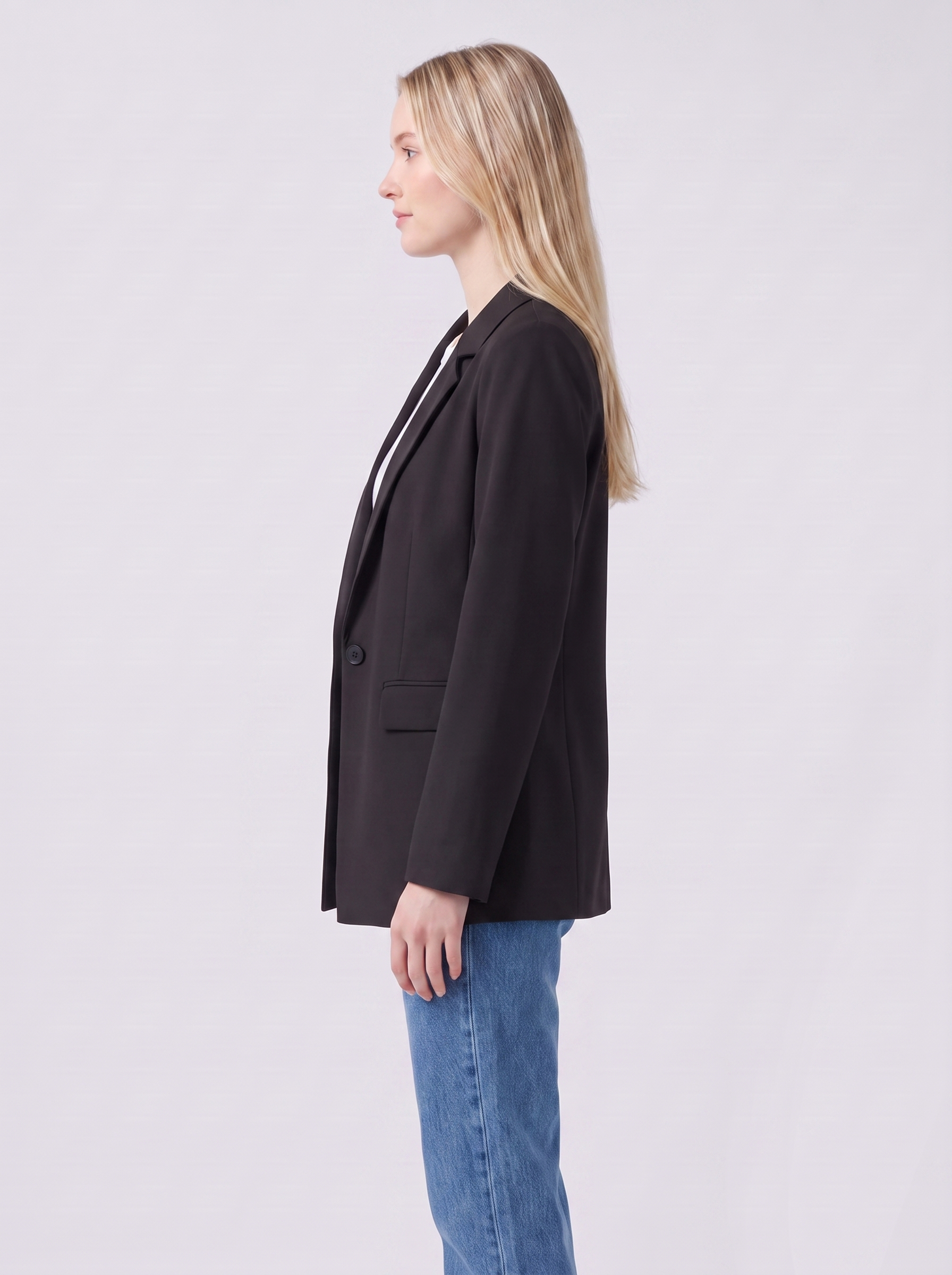 Lily | Black Relaxed Pocketed Button Blazer Side
