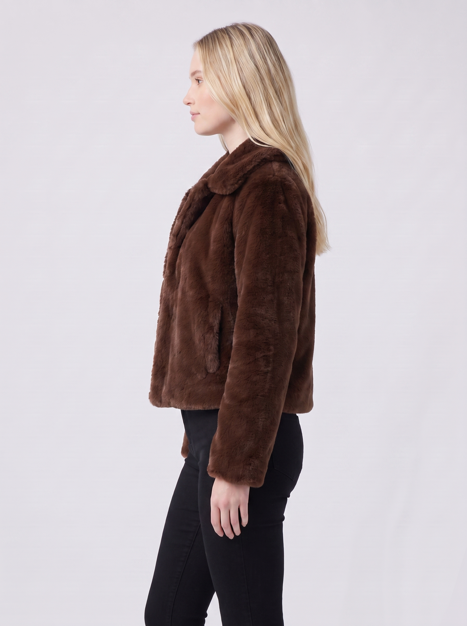 Lily | Brown Faux Fur Teddy Jacket Side