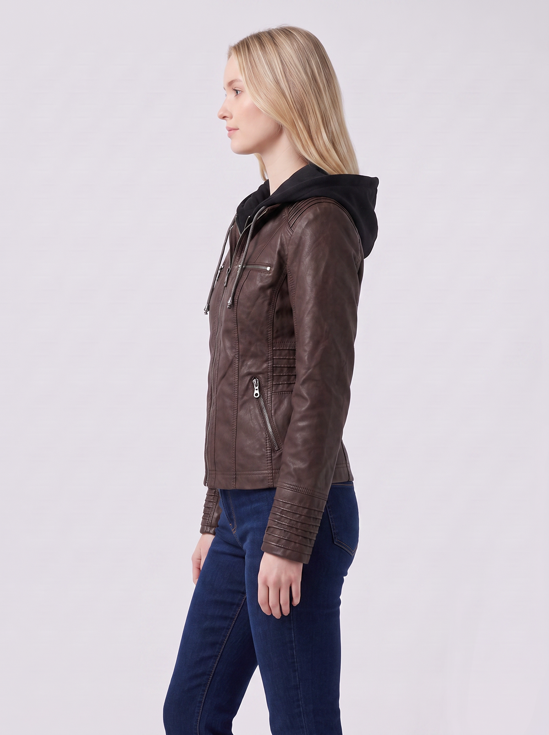 Lily | Brown Hooded Utility Jacket Side