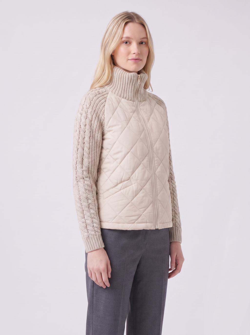 Lily | Beige Quilted Padded Puffer Jacket 3-4 Turn