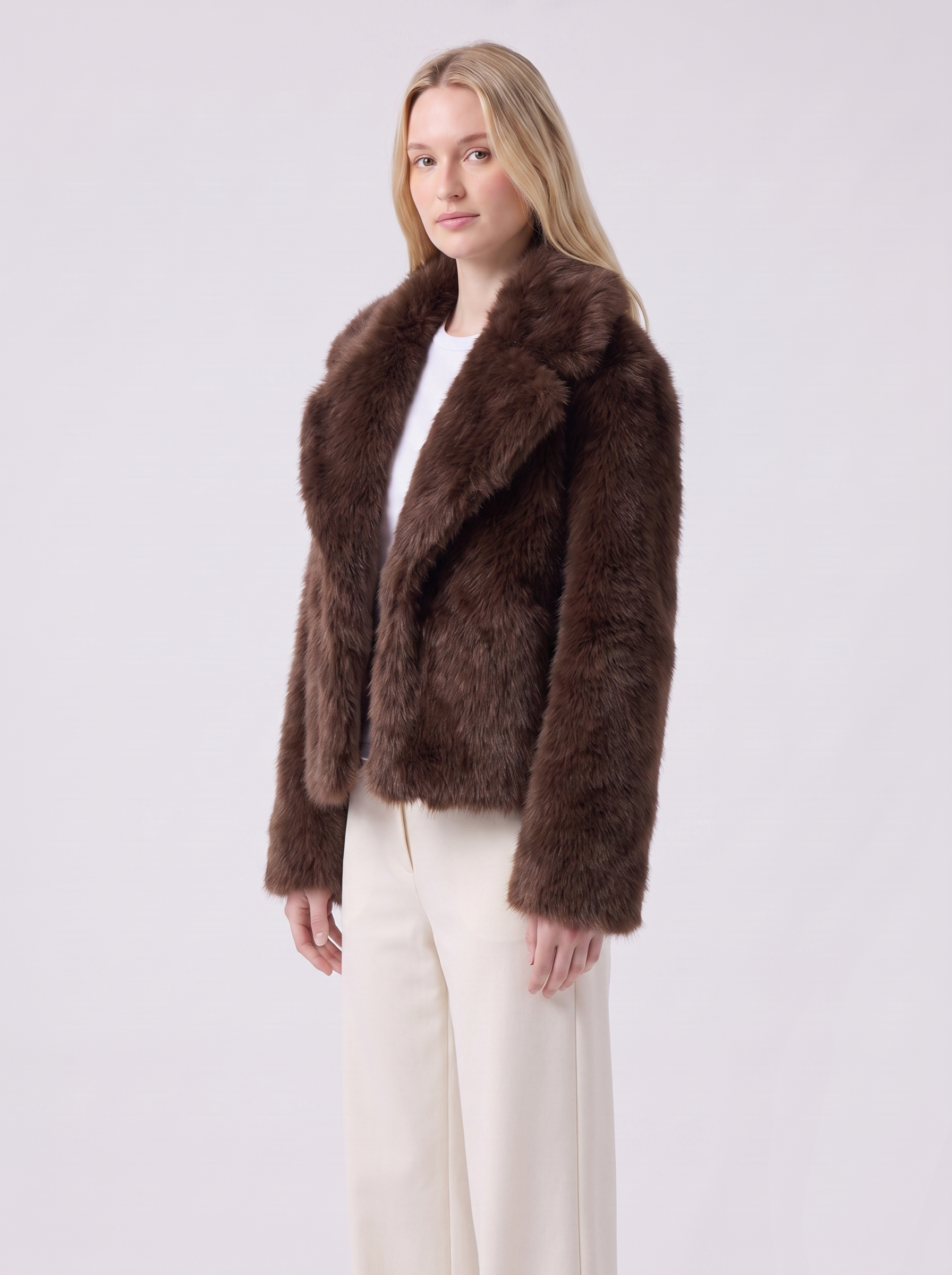 Lily | Brown Faux Fur Oversized Collar Jacket 3-4 Turn