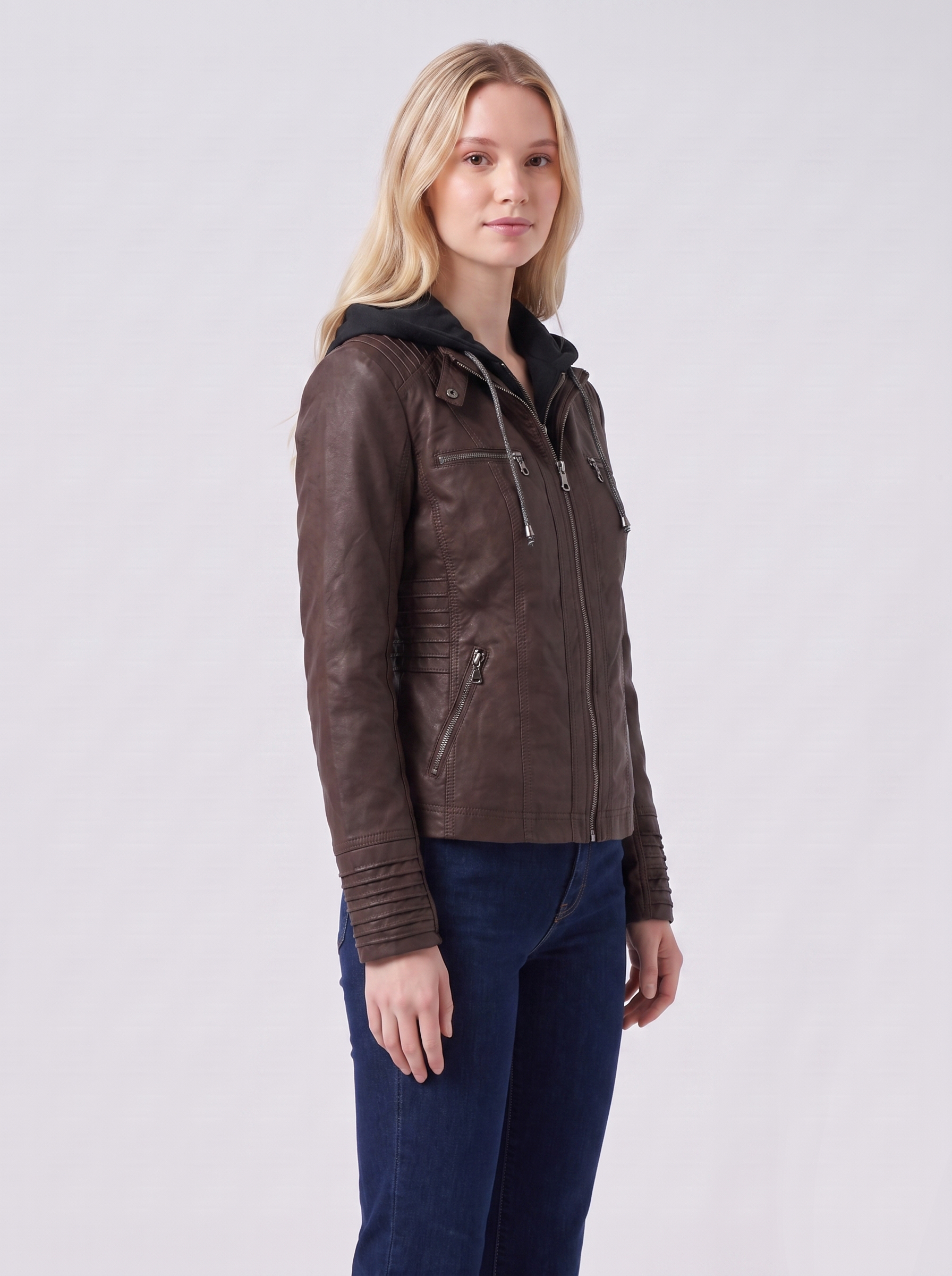 Lily | Brown Hooded Utility Jacket 3-4 Turn