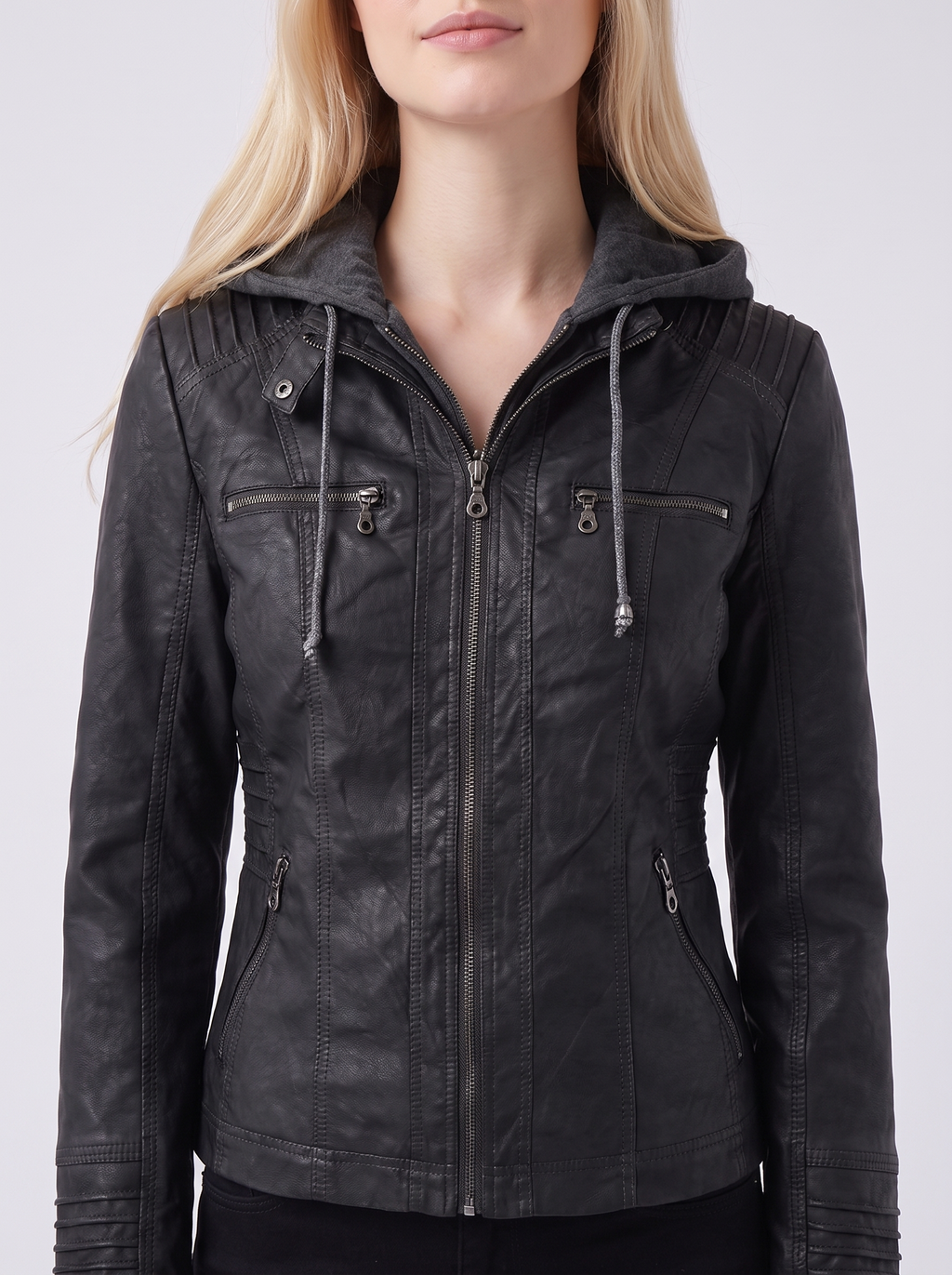 Lily | Black Hooded Utility Jacket Close-Up