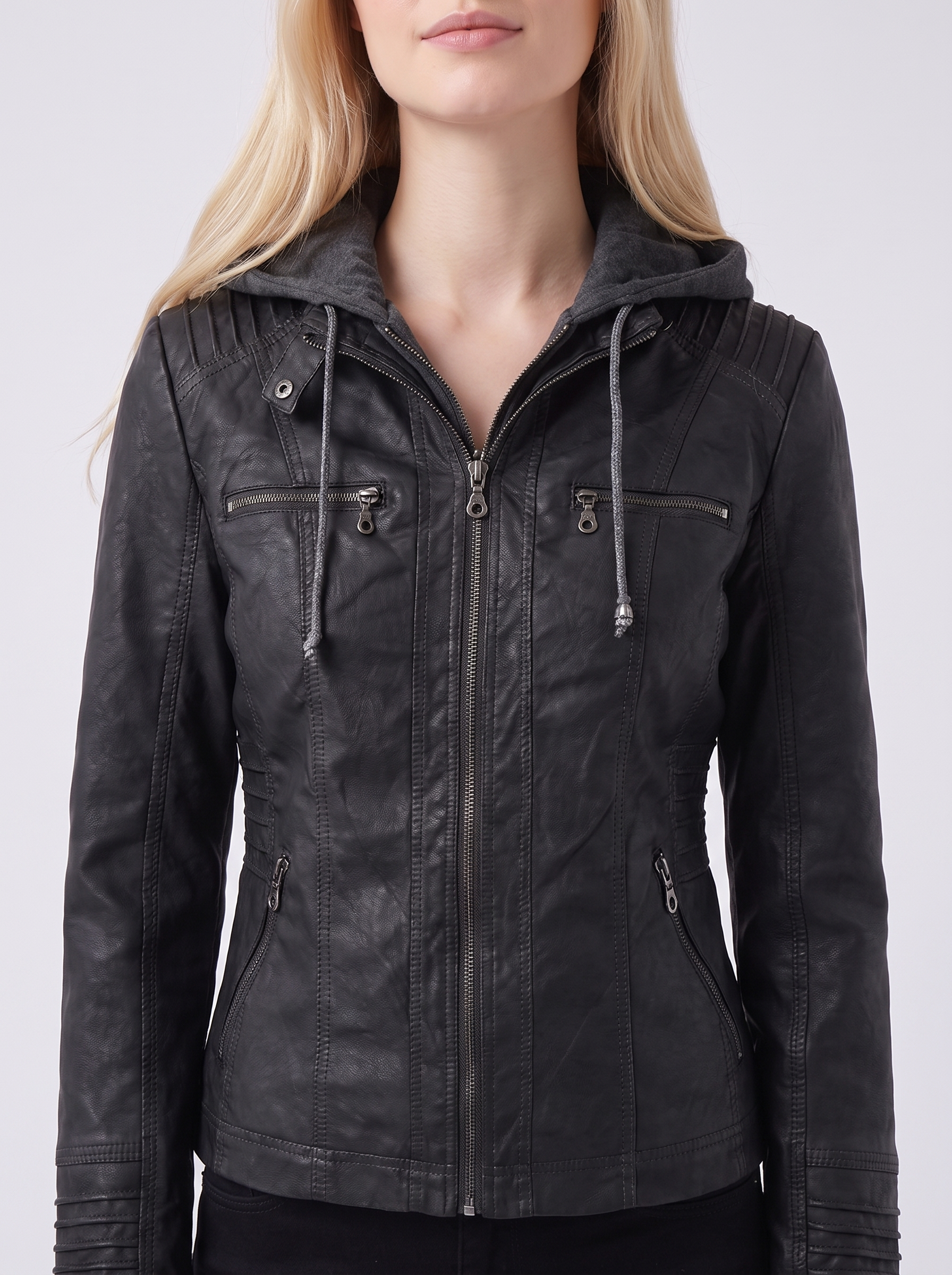 Lily | Black Hooded Utility Jacket Close-Up