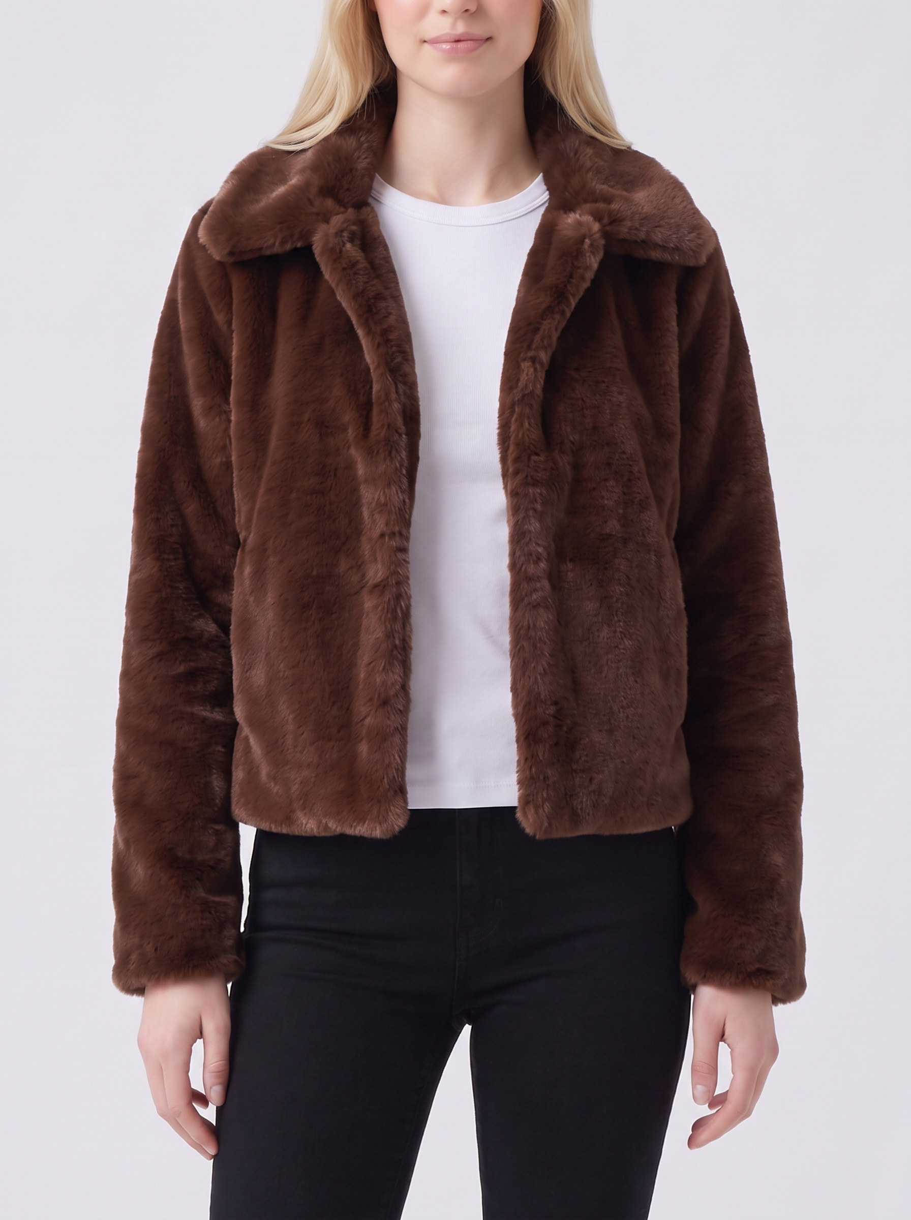Lily | Brown Faux Fur Teddy Jacket Close-Up