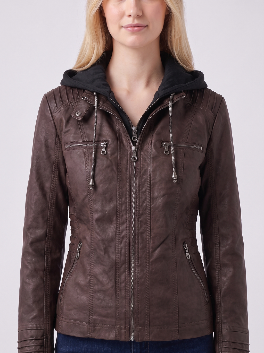 Lily | Brown Hooded Utility Jacket Close-Up