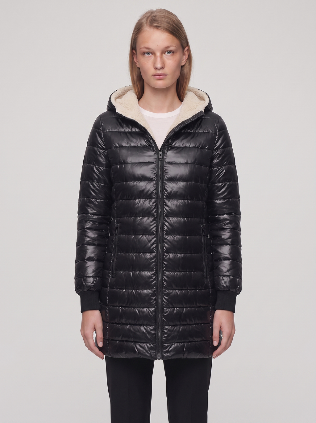 Ella Black glossy longline coat - featured