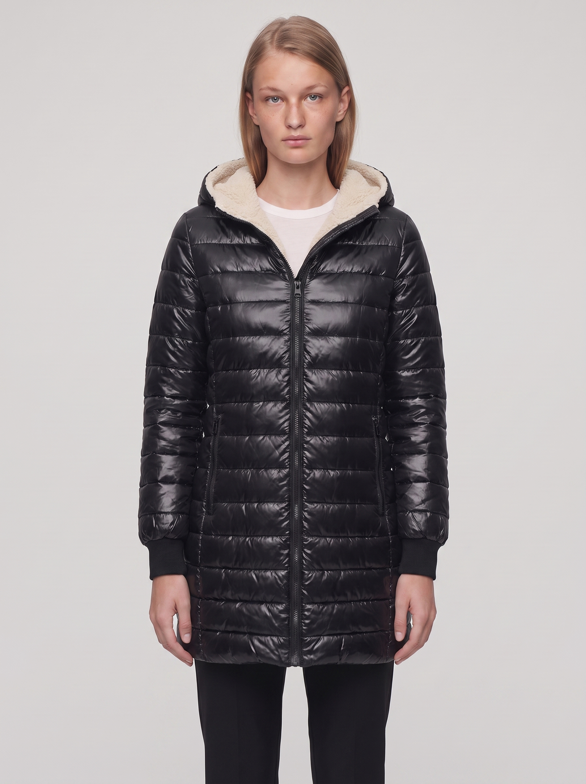 Ella Black glossy longline coat - featured