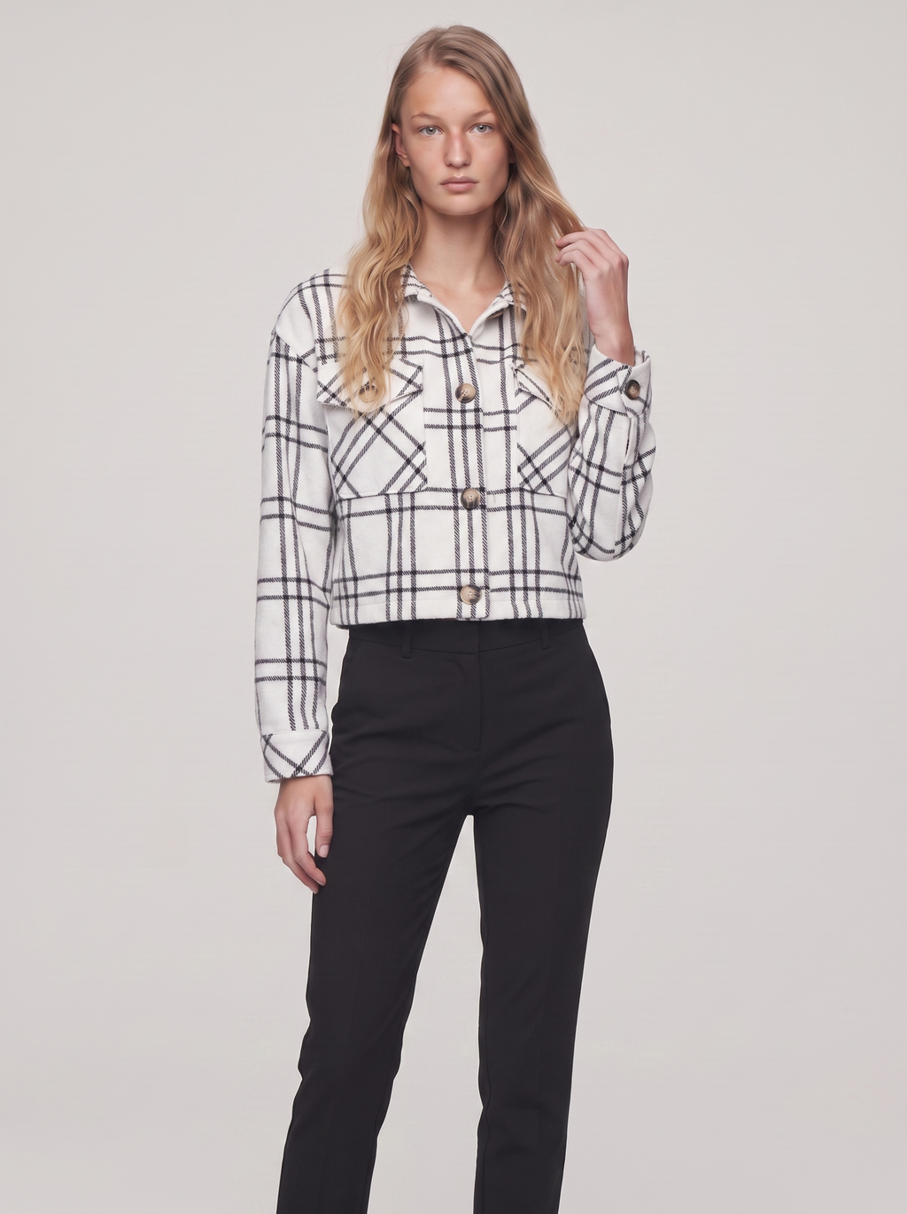 Ella White windowpane shacket - featured