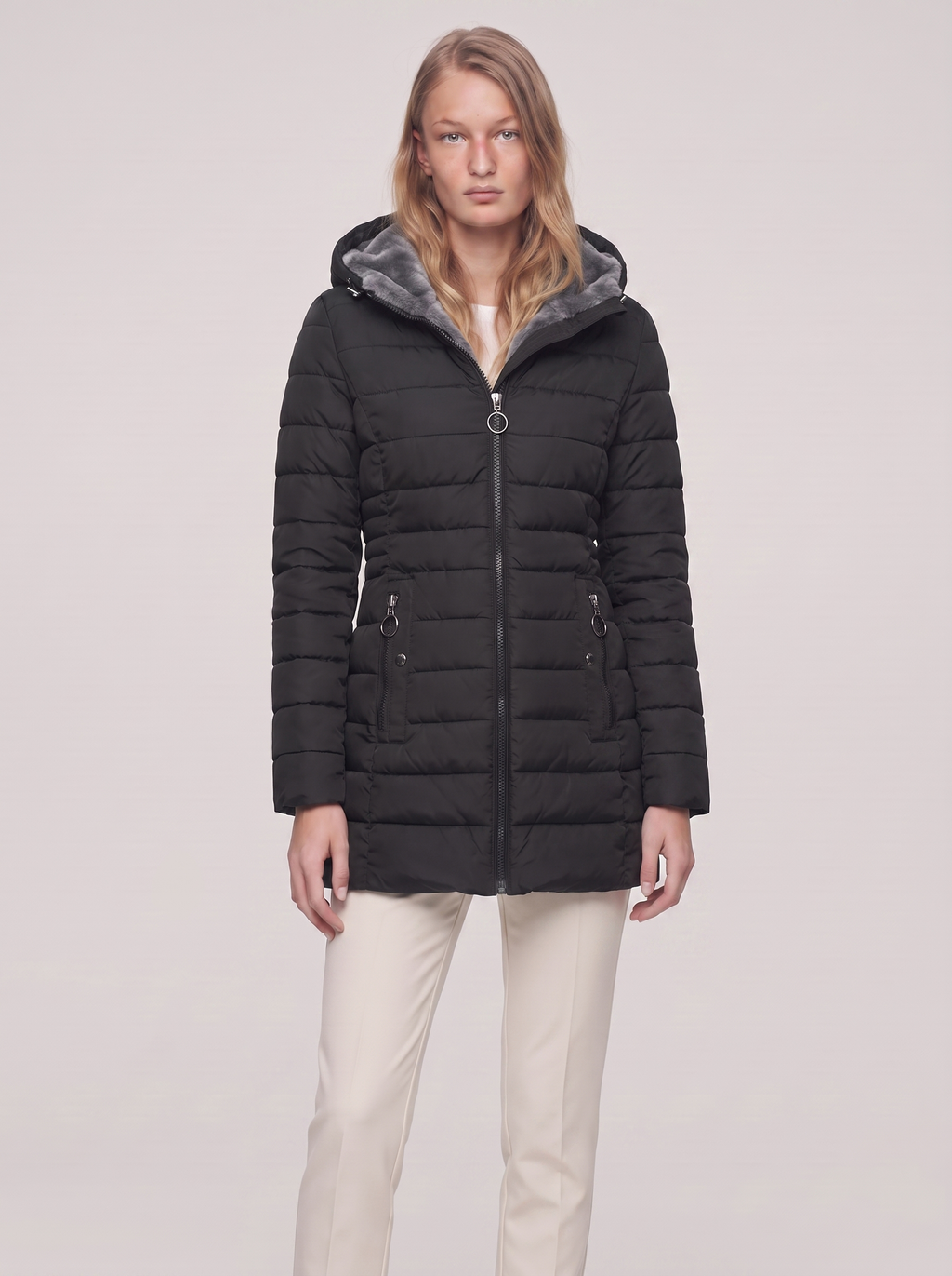 Ella Black fur-lined puffer coat - featured