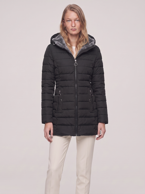 Ella Black fur-lined puffer coat - featured