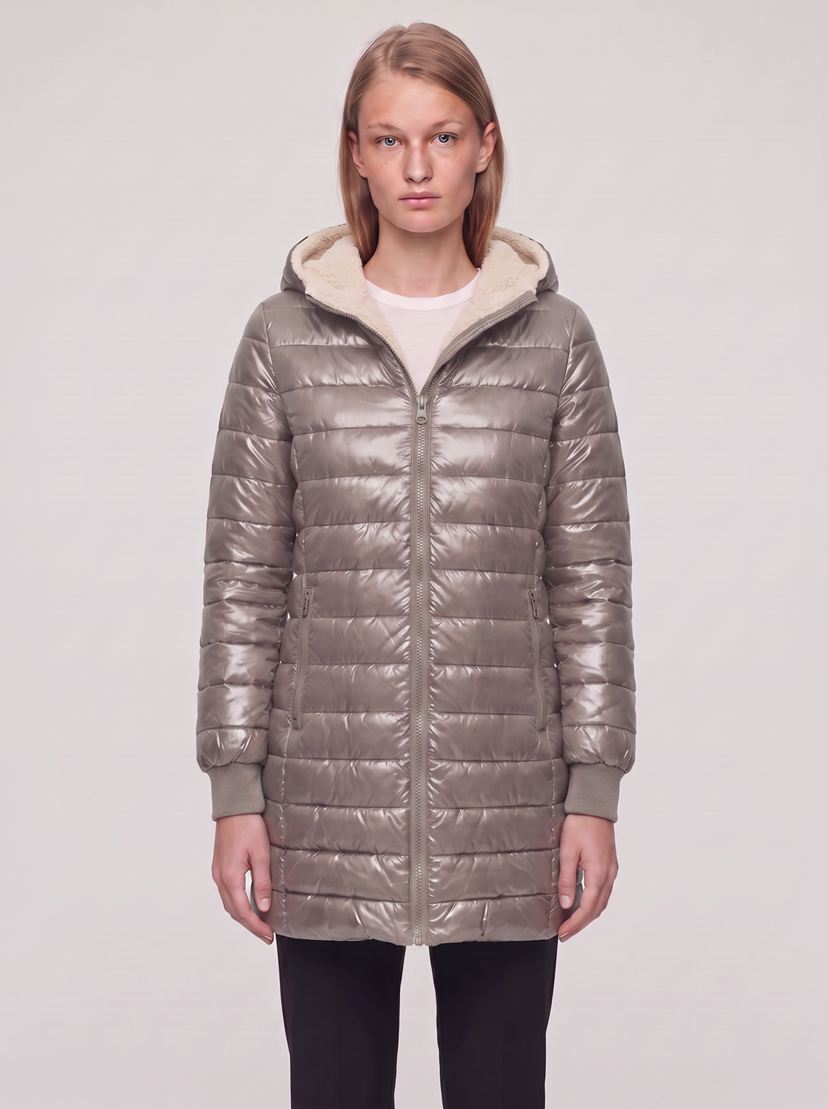 Ella Grey glossy longline coat - featured