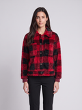 Grace | Red Buffalo Check Plush Fleece Jacket, Cropped Rib-Hem Bomber