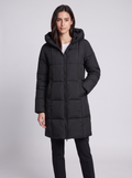 Grace | Black Box-Quilted Hooded Knee-Length Puffer Coat, Padded Winter Parka