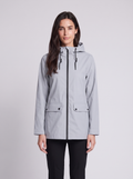 Grace | Grey Drawstring-Hood Zip-Front Jacket, Flap-Pocket Woven Anorak