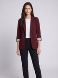 Grace | Maroon Notch-Lapel Woven Blazer, Rolled-Cuff Tailored Jacket