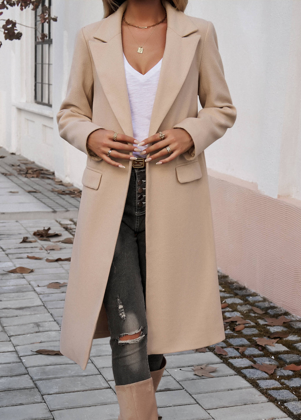 Adri – Longline Pocketed Coat – Neutral