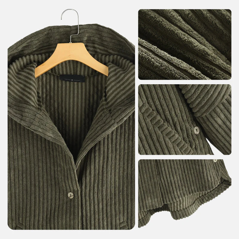 Lily | Black Ribbed Hooded Button-Up Coat