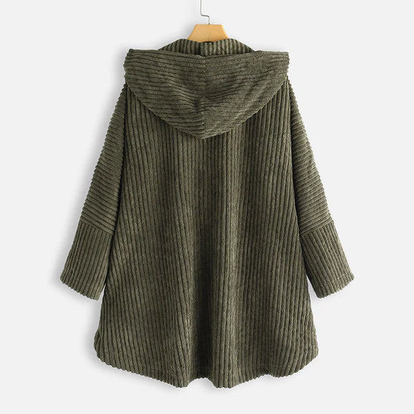 Lily | Black Ribbed Hooded Button-Up Coat