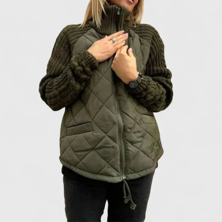 Ella | Black Quilted Patchwork Puffer Jacket