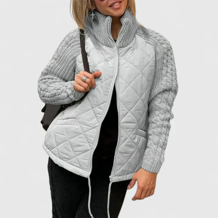Ella | Black Quilted Patchwork Puffer Jacket