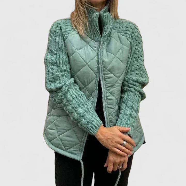 Ella | Black Quilted Patchwork Puffer Jacket