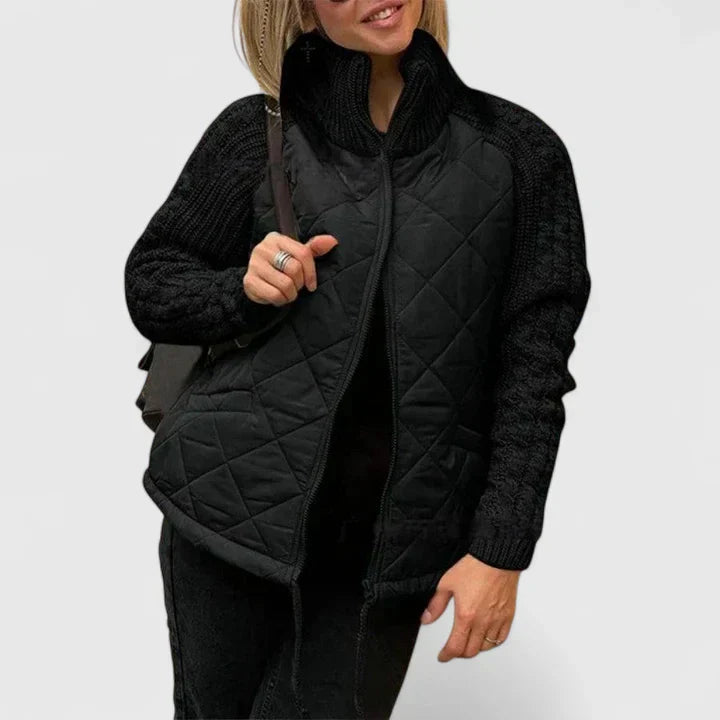 Ella | Black Quilted Patchwork Puffer Jacket