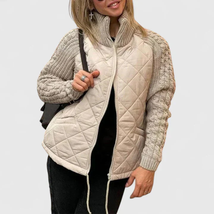 Ella | Black Quilted Patchwork Puffer Jacket