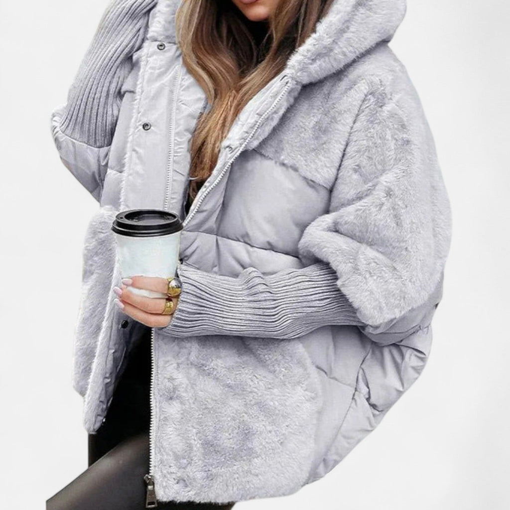 Mia | Black Oversized Hooded Patchwork Puffer Jacket